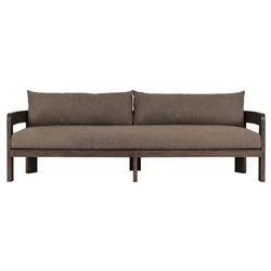 Aviel Rustic Lodge Brown Upholstered Teak Outdoor Sofa - 96&quot;
