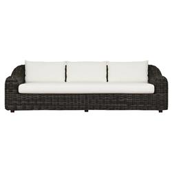 Celina Coastal Cream Upholstered Woven Wicker Charcoal Teak Outdoor Sofa - 106"