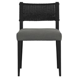 Ely Rustic Lodge Black Woven Teak Wood Outdoor Dining Chair
