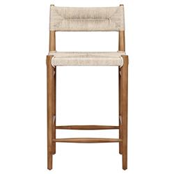 Mable Coastal Beach Off White Wicker Teak Outdoor Counter Stool