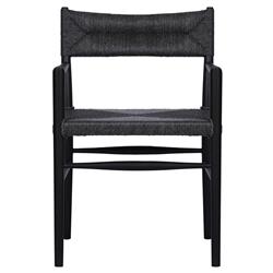 Mable Coastal Beach Black Wicker Teak Outdoor Dining Arm Chair