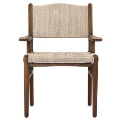 Hirom Rustic Lodge Woven Brown Teak Wood Outdoor Dining Arm Chair