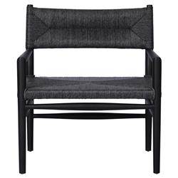 Mable Coastal Beach Black Wicker Teak Outdoor Chair