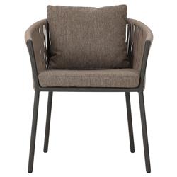 Porter Coastal Brown Upholstered Bronze Aluminum Outdoor Dining Arm Chair