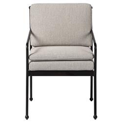 Gretchen French Country Grey Upholstered Black Aluminum Outdoor Dining Arm Chair