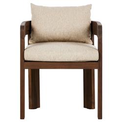 Aviel Rustic Lodge Beige Upholstered Teak Outdoor Dining Arm Chair