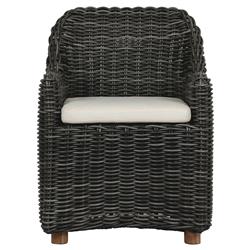 Celina Coastal Cream Upholstered Charcoal Teak Outdoor Dining Arm Chair