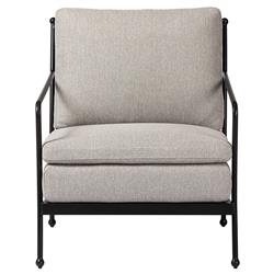 Gretchen French Country Grey Upholstered Black Aluminum Outdoor Lounge Chair