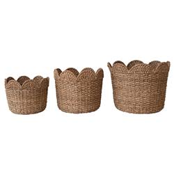 Cadmus Coastal Natural Rattan Scalloped Basket - Set of 3