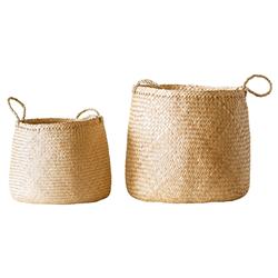 Verena Coastal Beach Natural Woven Seagrass Floor Basket - Set of 2