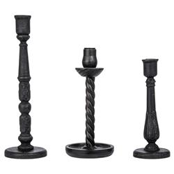 Carmen French Country Black Pine Wood Taper Candle Holder - Set of 3