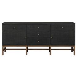 Philip Modern Classic Black Raffia Mahogany Wood Media Cabinet - 78&quot;