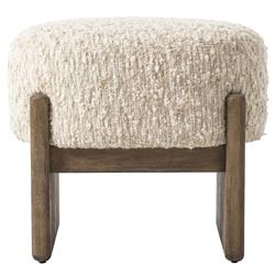 Leith Modern Classic Cream Boucle Brown Wood Round Stool