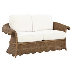 Cielo Coastal White Sunbrella Brown Wicker Scalloped Outdoor Loveseat - 63&quot;