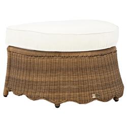 Cielo Coastal Beach White Sunbrella Brown Woven Wicker Demilune Outdoor Ottoman
