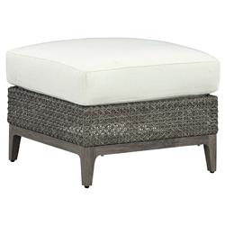Mavis Coastal Beach White Sunbrella Grey Woven Wicker Square Outdoor Ottoman