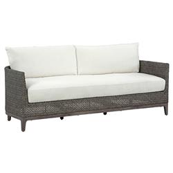 Mavis Coastal Beach White Sunbrella Grey Woven Wicker Outdoor Sofa - 81"