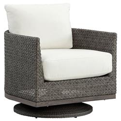 Mavis Coastal White Sunbrella Grey Woven Wicker Outdoor Swivel Rocker Chair