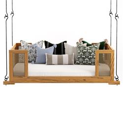 Charlotte Rustic White Performance Metal Cane Brown Wood Daybed Porch Swing