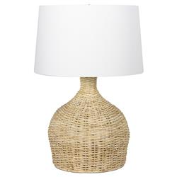 Campagna Coastal Beach White Linen Shade Natural Rattan Table Lamp