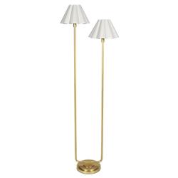 Polly French Country Scalloped Linen Shade Natural Brass Floor Lamp