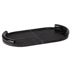 Forte Rustic Lodge Black Leather Oval Decorative Tray