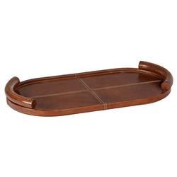 Forte Rustic Lodge Tan Leather Oval Decorative Tray