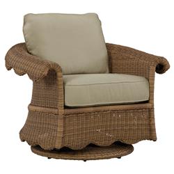 Cielo Coastal Sand Sunbrella Wicker Scalloped Outdoor Swivel Glider Chair