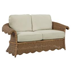 Cielo Coastal Beige Sunbrella Brown Wicker Scalloped Outdoor Loveseat - 63&quot;