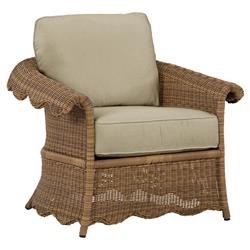 Cielo Coastal Sand Sunbrella Woven Wicker Scalloped Outdoor Lounge Chair