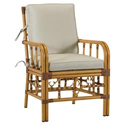 Myrah Coastal Beach Beige Sunbrella Brown Aluminum Outdoor Dining Arm Chair