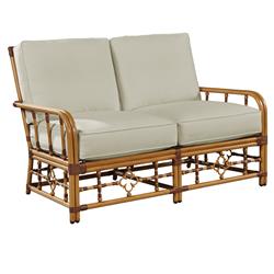 Myrah Coastal Beach Beige Sunbrella Brown Aluminum Outdoor Loveseat - 55&quot;
