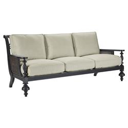 Hermine French Country Beige Sunbrella Black Aluminum Outdoor Sofa - 85&quot;
