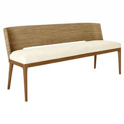 Adelyn Coastal Beach Heathered Ivory Crypton Brown Teak Woven Seagrass Bench