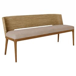 Adelyn Coastal Beach Brown Crypton Brown Teak Woven Seagrass Bench