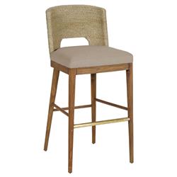 Adelyn Coastal Brown Crypton Brown Teak Woven Seagrass Counter Stool