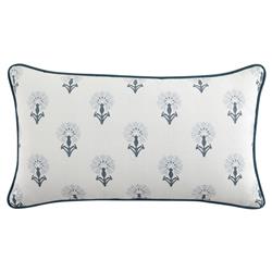 Delilah French Country Blue Floral White Indoor Outdoor Lumbar Pillow - 14x24