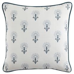Delilah French Country Blue Floral White Indoor Outdoor Throw Pillow - 20x20