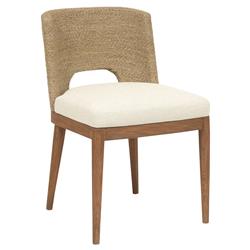 Adelyn Coastal Beach Heathered Ivory Crypton Brown Teak Woven Seagrass Dining Chair