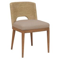 Adelyn Coastal Beach Brown Crypton Brown Teak Woven Seagrass Dining Chair