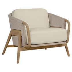 Palecek Casey Mid Century Beige Upholstered Taupe Rope Natural Teak Outdoor Lounge Chair