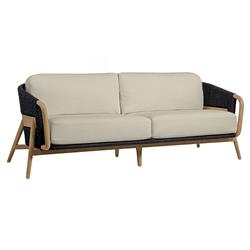 Palecek Casey Mid Century Beige Upholstered Black Rope Natural Teak Outdoor Sofa - 83&quot;