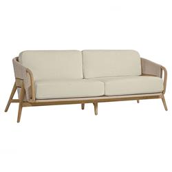 Palecek Casey Mid Century Beige Upholstered Taupe Rope Natural Teak Outdoor Sofa - 83"