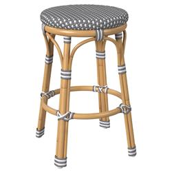 Lily French Country Grey White Woven Rattan Outdoor Backless Counter Stool