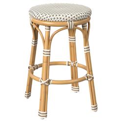 Lily French Country Beige White Woven Rattan Outdoor Backless Counter Stool