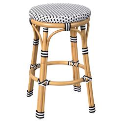 Lily French Country Black White Woven Rattan Outdoor Backless Counter Stool