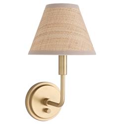 Polly Coastal Beach Brown Rattan Shade Natural Brass Sconce