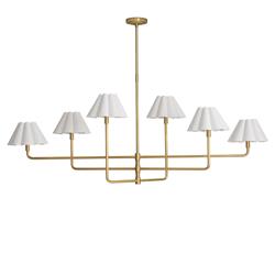 Polly French White Scalloped Linen Shade Natural Brass Chandelier