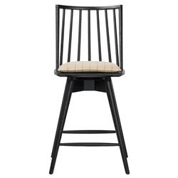 Lara Rustic Lodge Beige Striped Black Oak Swivel Windsor Counter Stool