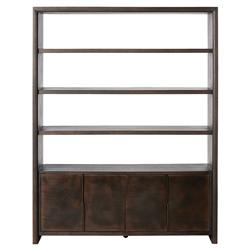 Marcella Rustic Lodge Distressed Iron Brown Oak Wood Bookcase